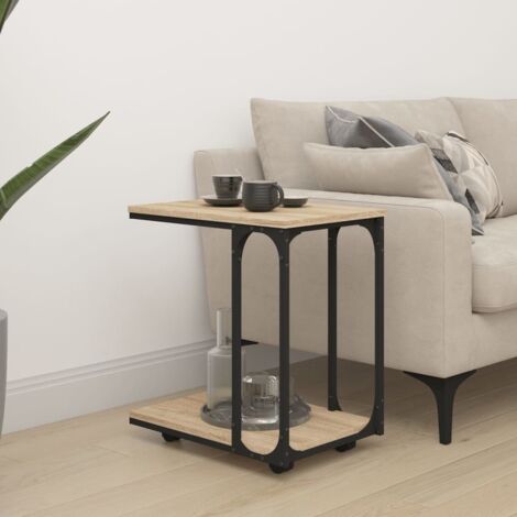 Side Table with Wheels Sonoma Oak 50x35x55.5cm Engineered Wood vidaXL