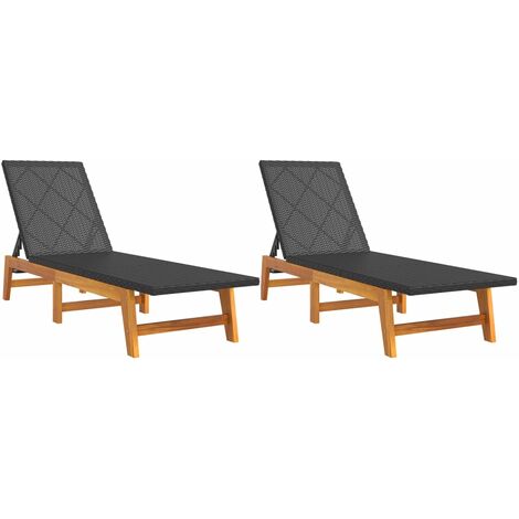 Sun Loungers 2 pcs Black and Brown Poly Rattan&Solid Wood Acacia vidaXL