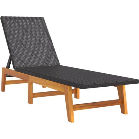 Sun Lounger Black and Brown Poly Rattan&Solid Wood Acacia vidaXL