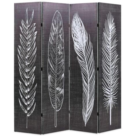 Folding Room Divider 160x170 cm Feathers Black and White vidaXL