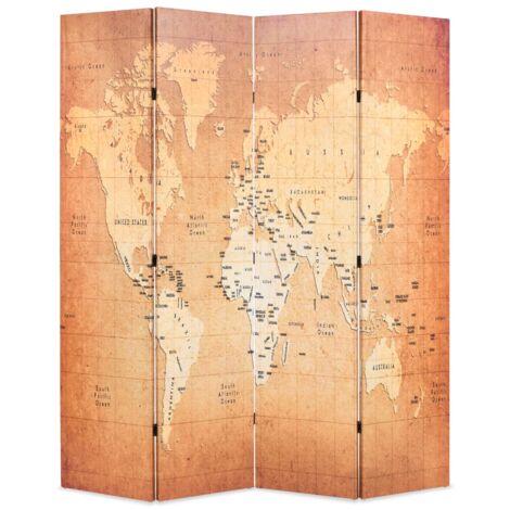 Folding Room Divider 160x170 cm World Map Yellow vidaXL
