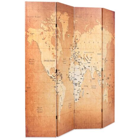Folding Room Divider 160x170 cm World Map Yellow vidaXL