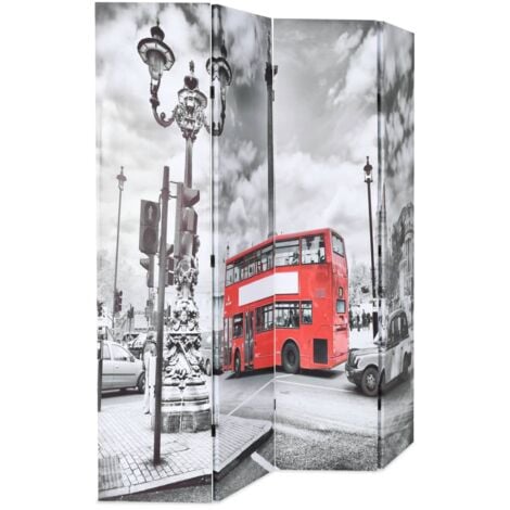 Folding Room Divider 160x170 cm London Bus Black and White vidaXL