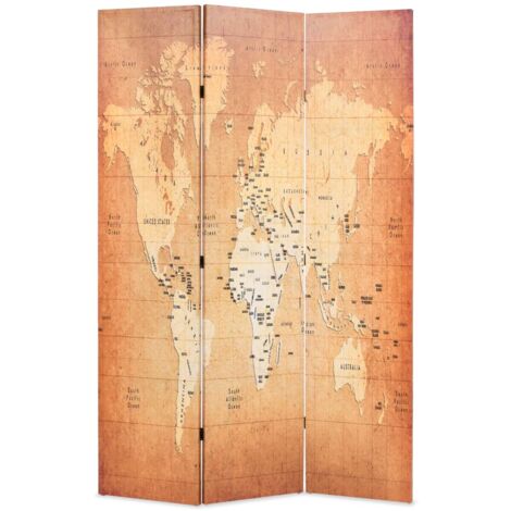 Folding Room Divider 120x170 cm World Map Yellow vidaXL