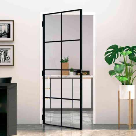 Interior Door Black 93x201.5 cm Tempered Glass&Aluminium vidaXL