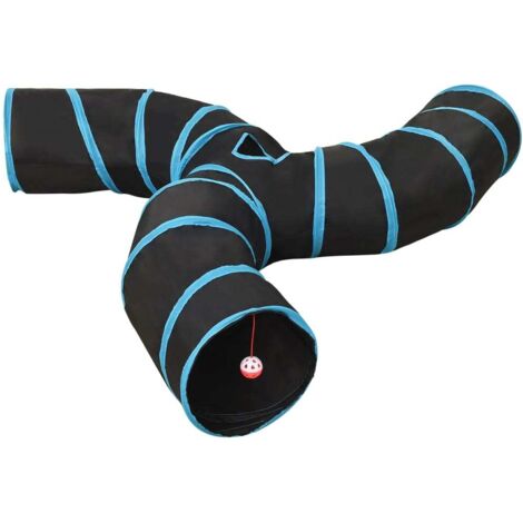 Cat Tunnel 3-way Black and Blue 25 cm Polyester vidaXL