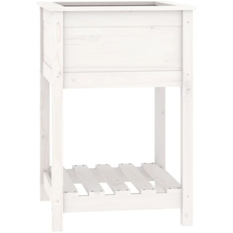 Planter with Shelf White 54x54x81 cm Solid Wood Pine vidaXL