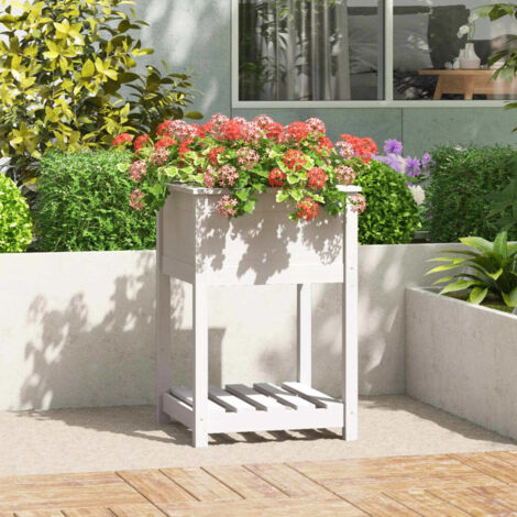 Planter with Shelf White 54x54x81 cm Solid Wood Pine vidaXL