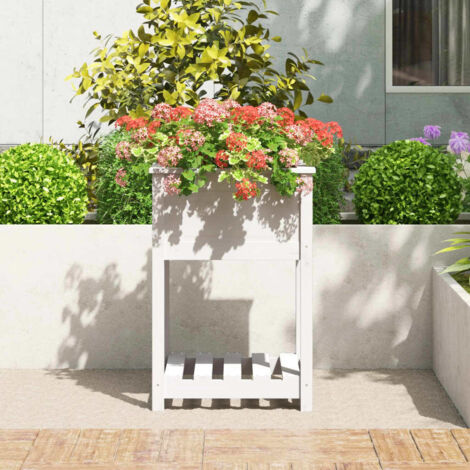 Planter with Shelf White 54x54x81 cm Solid Wood Pine vidaXL