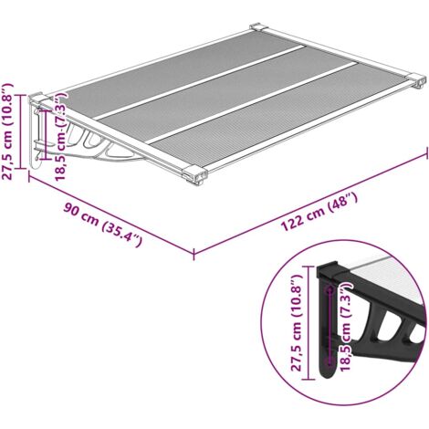 Door Canopy Black and Transparent 122x90 cm Polycarbonate vidaXL