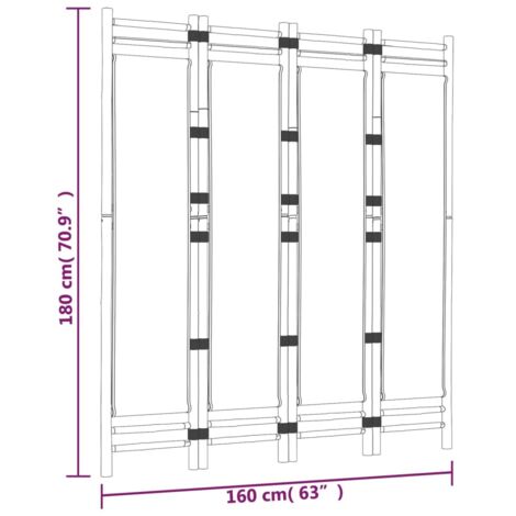 Folding 4-Panel Room Divider 160 cm Bamboo and Canvas vidaXL