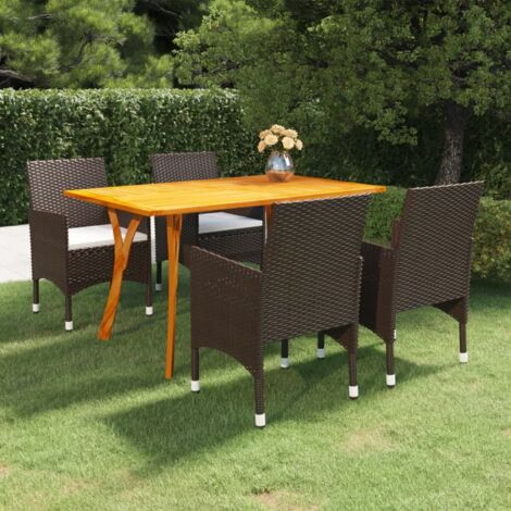 5 Piece Garden Dining Set with Cushions Poly Rattan Brown vidaXL (1/5)