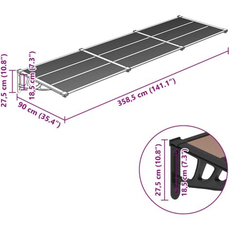 Door Canopy Black 358.5x90 cm Polycarbonate vidaXL