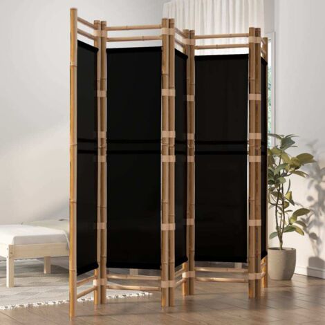 Folding 5-Panel Room Divider 200 cm Bamboo and Canvas vidaXL
