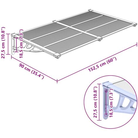 Door Canopy Grey and Transparent 152.5x90 cm Polycarbonate vidaXL