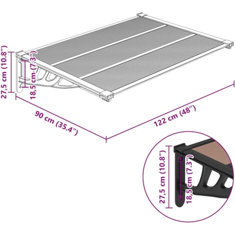 Door Canopy Black 122x90 cm Polycarbonate vidaXL