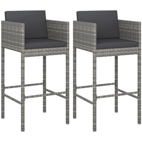 Bar Stools with Cushions 2 pcs Grey Poly Rattan vidaXL (1/5)