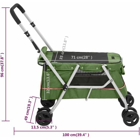 Folding Dog Stroller Green 100x49x96 cm Linen Fabric vidaXL