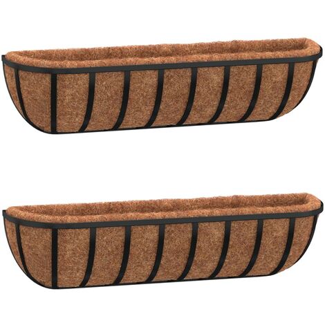 Wall Troughs 2 pcs with Coco Liners Black 76x21x16 cm Steel vidaXL