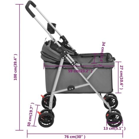 Folding Dog Stroller Grey 76x50x100 cm Oxford Fabric vidaXL