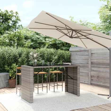 Bar Table with Glass Top Grey 185x80x110 cm Poly Rattan vidaXL