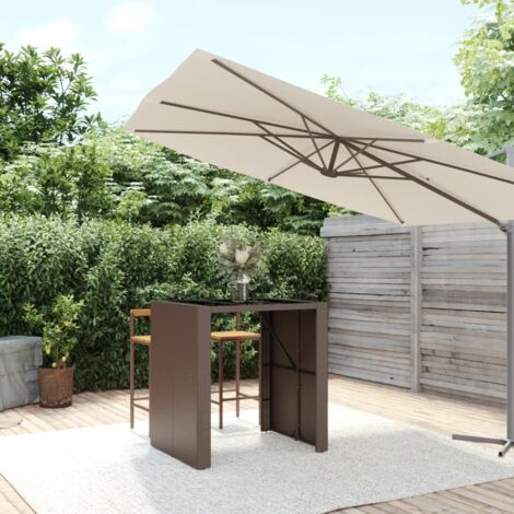Bar Table with Glass Top Brown 105x80x110 cm Poly Rattan vidaXL