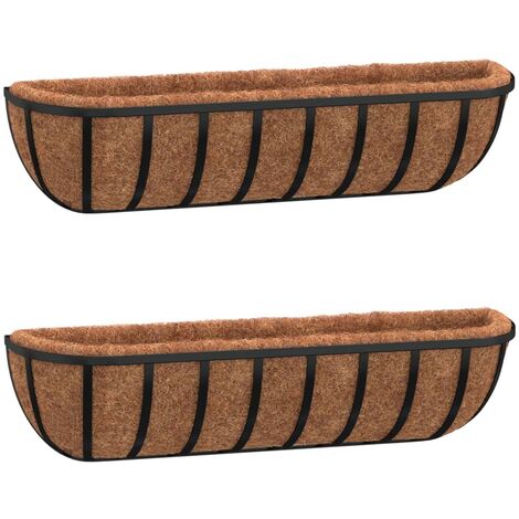 Wall Troughs 2 pcs with Coco Liners Black 91x20x23 cm Steel vidaXL