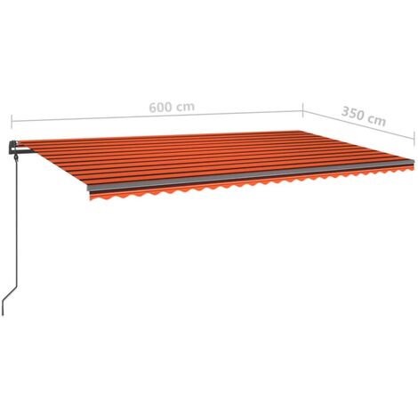 Manual Retractable Awning with LED 6x3.5 m Orange and Brown vidaXL