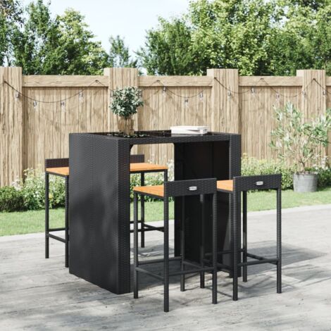 Bar Stools 4 pcs Black Poly Rattan and Solid Wood Acacia vidaXL (1/5)
