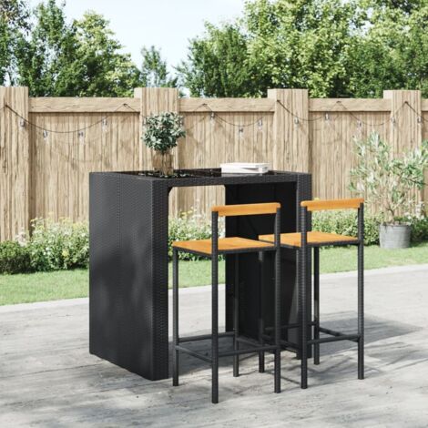 Bar Stools 2 pcs Black Poly Rattan and Solid Wood Acacia vidaXL