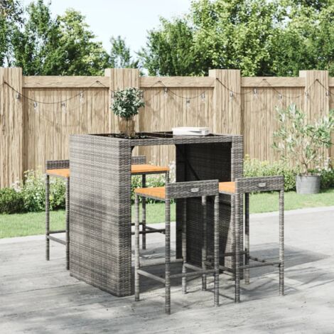 Bar Stools 4 pcs Grey Poly Rattan and Solid Wood Acacia vidaXL