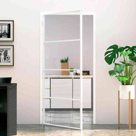 Interior Door White 93x201.5 cm Tempered Glass&Aluminium Slim vidaXL (1/5)