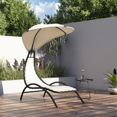 Sun Lounger With Canopy  Cream vidaXL
