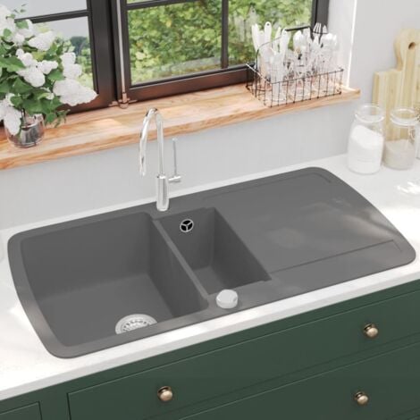Granite Kitchen Sink Double Basin Grey vidaXL