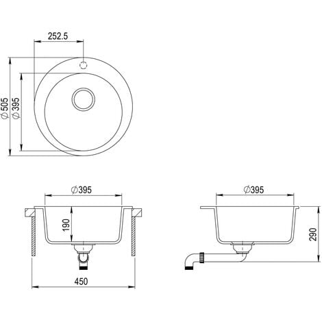 Granite Kitchen Sink Single Basin Round Black vidaXL