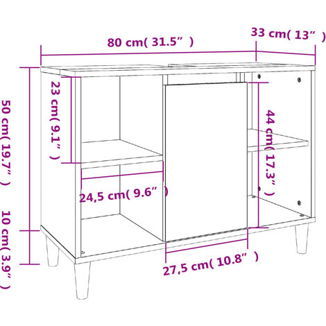 Sink Cabinet Black 80x33x60 cm Engineered Wood vidaXL