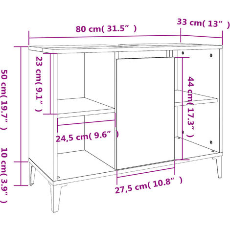 Sink Cabinet Brown Oak 80x33x60 cm Engineered Wood vidaXL