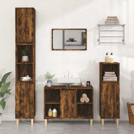 Sink Cabinet Smoked Oak 80x33x60 cm Engineered Wood vidaXL