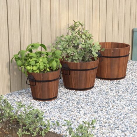 3 Piece Wooden Bucket Planter Set Solid Wood Fir vidaXL (1/5)