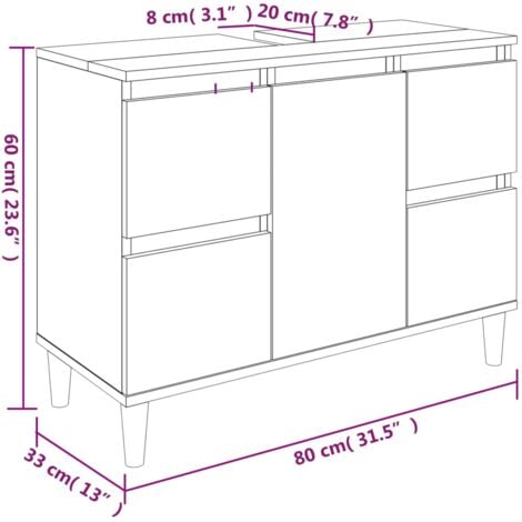 Sink Cabinet Black 80x33x60 cm Engineered Wood vidaXL