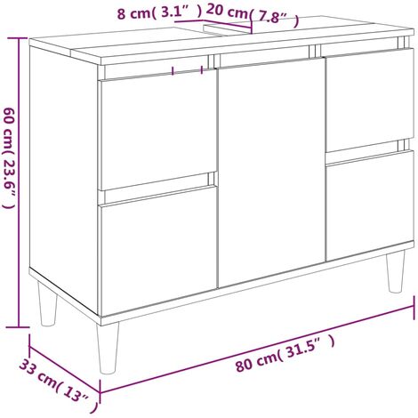 Sink Cabinet Smoked Oak 80x33x60 cm Engineered Wood vidaXL