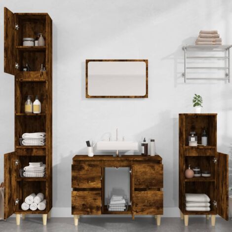 Sink Cabinet Smoked Oak 80x33x60 cm Engineered Wood vidaXL