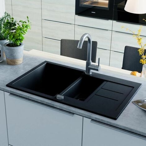 Granite Kitchen Sink Double Basin Black vidaXL