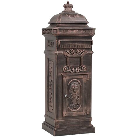Pillar Letterbox Aluminium Vintage Style Rustproof Bronze vidaXL