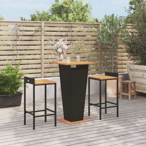 3 Piece Garden Bar Set Black Poly Rattan&Solid Wood Acacia vidaXL (1/5)