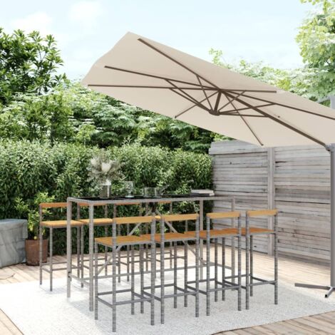 9 Piece Garden Bar Set Grey Poly Rattan& Solid Wood Acacia vidaXL (1/5)