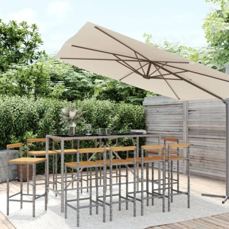 11 Piece Garden Bar Set Grey Poly Rattan& Solid Wood Acacia vidaXL (1/5)