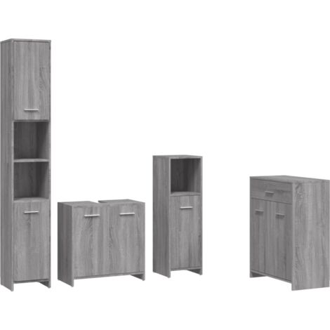 4 Piece Bathroom Furniture Set Grey Sonoma Engineered Wood vidaXL