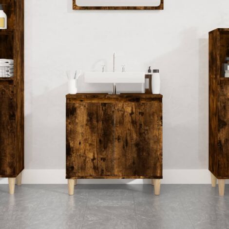 Vidaxl – Sink cabinet 58 x 33 x 60 cm – Engineered wood – Smoked oak finish – Ample storage with practical doors – Sturdy wooden feet (1/5)