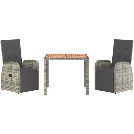 3 Piece Garden Dining Set Grey Poly Rattan&Solid Wood Acacia vidaXL (1/5)